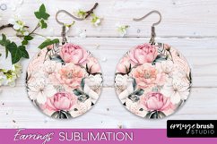 Watercolor Flowers Earrings, Pink Floral Earring Sublimation Product Image 1