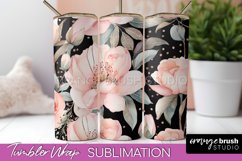 Floral Tumbler Wrap - Pink Flowers Watercolor Tumbler PNG Product Image 1