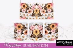 Pink Watercolor Flowers Mug Wrap - Floral Mug Sublimation Product Image 1
