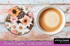 Watercolor Flowers Round Coaster - Floral Pink Sublimation Product Image 1