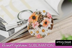 Pink Flowers Keychain, Floral Keychain Sublimation Design Product Image 1