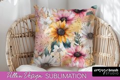 Watercolor Flowers Pillow Cover - Summer Pillow Sublimation Product Image 1