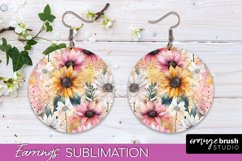 Watercolor Flowers Earrings, Pink Floral Earring Sublimation Product Image 1