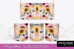 Pink Watercolor Flowers Mug Wrap - Floral Mug Sublimation Product Image 1