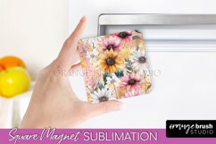 Pink Flowers Magnet Sublimation - Watercolor Magnet Design Product Image 1
