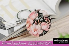 Pink Flowers Keychain, Floral Keychain Sublimation Design Product Image 1