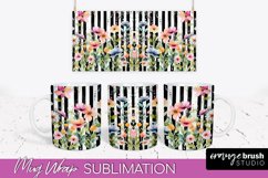 Pink Watercolor Flowers Mug Wrap - Floral Mug Sublimation Product Image 1