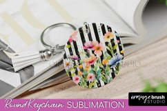 Pink Flowers Keychain, Floral Keychain Sublimation Design Product Image 1