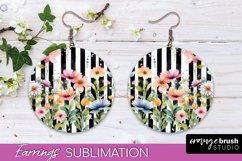 Watercolor Flowers Earrings, Pink Floral Earring Sublimation Product Image 1