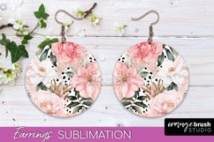 Watercolor Flowers Earrings, Pink Floral Earring Sublimation Product Image 1