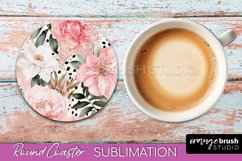 Watercolor Flowers Round Coaster - Floral Pink Sublimation Product Image 1