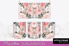 Pink Watercolor Flowers Mug Wrap - Floral Mug Sublimation Product Image 1
