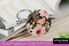 Pink Flowers Keychain, Floral Keychain Sublimation Design Product Image 1
