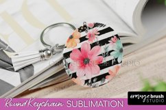 Pink Flowers Keychain, Floral Keychain Sublimation Design Product Image 1