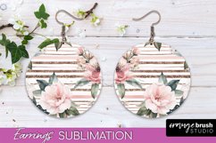 Watercolor Flowers Earrings, Pink Floral Earring Sublimation Product Image 1