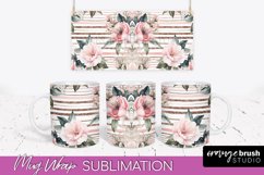 Pink Watercolor Flowers Mug Wrap - Floral Mug Sublimation Product Image 1