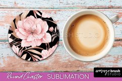 Watercolor Flowers Round Coaster - Floral Pink Sublimation Product Image 1