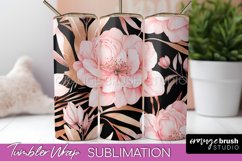 Floral Tumbler Wrap - Pink Flowers Watercolor Tumbler PNG Product Image 1