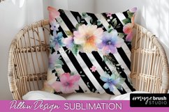 Watercolor Flowers Pillow Cover - Summer Pillow Sublimation Product Image 1