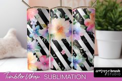 Floral Tumbler Wrap - Pink Flowers Watercolor Tumbler PNG Product Image 1