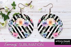 Watercolor Flowers Earrings, Pink Floral Earring Sublimation Product Image 1