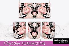 Pink Watercolor Flowers Mug Wrap - Floral Mug Sublimation Product Image 1