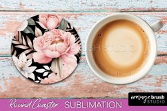Watercolor Flowers Round Coaster - Floral Pink Sublimation Product Image 1