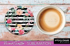 Watercolor Flowers Round Coaster - Floral Pink Sublimation Product Image 1