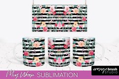 Pink Watercolor Flowers Mug Wrap - Floral Mug Sublimation Product Image 1