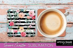 Watercolor Flowers Square Coaster - Floral Pink Sublimation Product Image 1