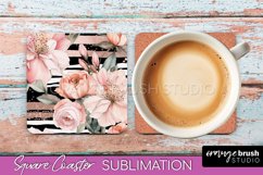 Watercolor Flowers Square Coaster - Floral Pink Sublimation Product Image 1