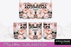 Pink Watercolor Flowers Mug Wrap - Floral Mug Sublimation Product Image 1