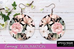 Watercolor Flowers Earrings, Pink Floral Earring Sublimation Product Image 1