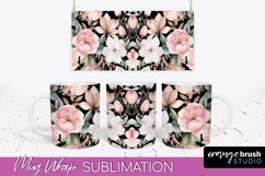 Pink Watercolor Flowers Mug Wrap - Floral Mug Sublimation Product Image 1