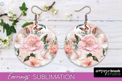 Watercolor Flowers Earrings, Pink Floral Earring Sublimation Product Image 1