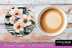 Watercolor Flowers Round Coaster - Floral Pink Sublimation Product Image 1