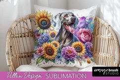 Weimaraner Pillow Cover Dog Sublimation Floral PNG Product Image 1