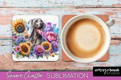 Weimaraner Square Coaster Dog Sublimation Floral PNG Product Image 1