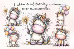 Whimsical Birthday Unicorn Clipart PNG Product Image 1
