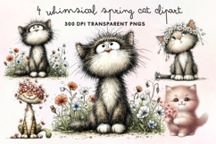Whimsical Spring Cat Clipart PNG Product Image 1