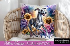 Whippet Pillow Cover Dog Sublimation Floral PNG Product Image 1