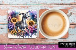 Whippet Square Coaster Dog Sublimation Floral PNG Product Image 1