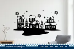 Winter Village Decal SVG | Snowy Christmas Scene Cut File Product Image 3
