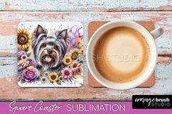 Yorkshire Terrier Square Coaster Dog Sublimation Floral PNG Product Image 1