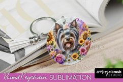 Yorkshire Terrier Keychain Dog Sublimation Floral PNG Product Image 1