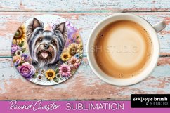 Yorkshire Terrier Round Coaster Dog Sublimation Floral PNG Product Image 1