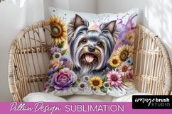 Yorkshire Terrier Pillow Cover Dog Sublimation Floral PNG Product Image 1