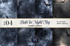 Bats Night Sky Pattern, Dark Gothic Bat Seamless Paper Product Image 1