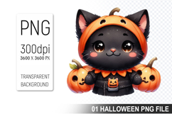 Halloween Witch Cat, Halloween Clipart PNG File Product Image 1