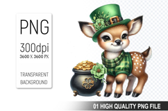 St. Patrick’s Deer with Hat Clipart, Sublimation PNG Product Image 1